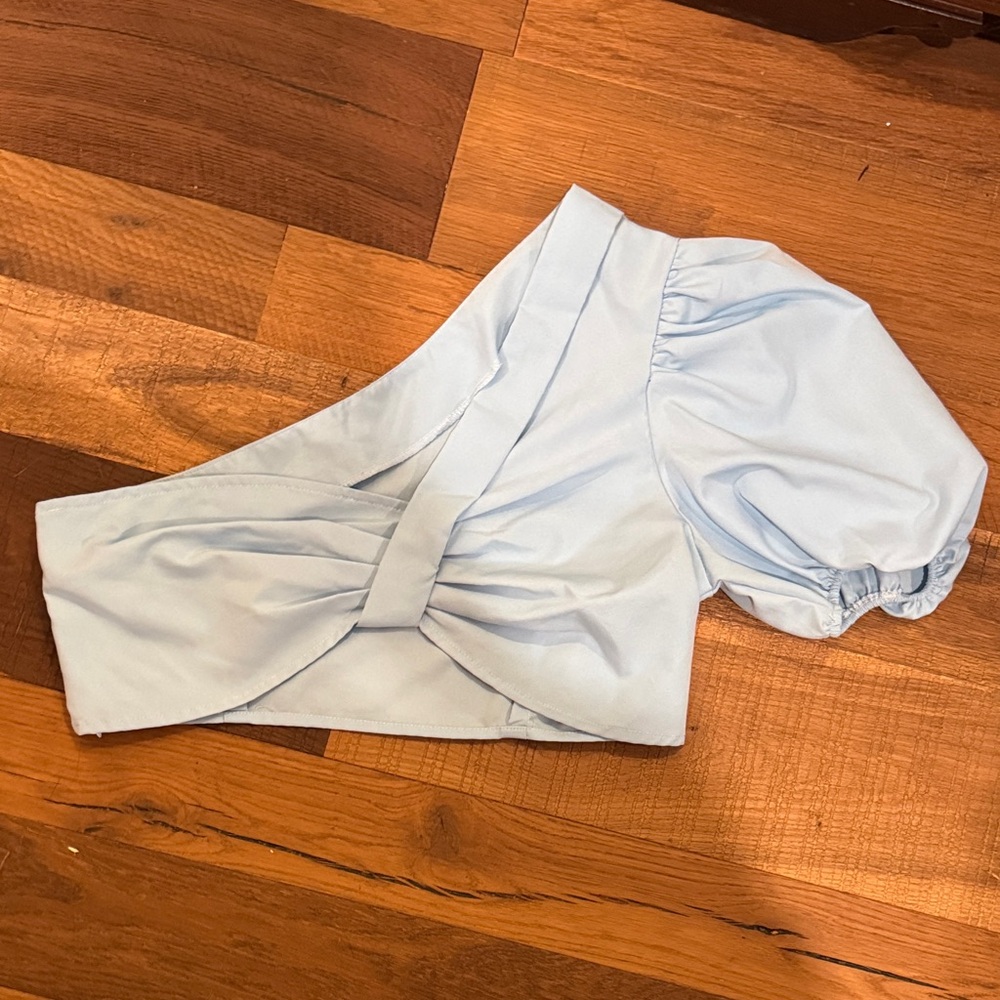 Light Blue One Shoulder Cropped Blouse